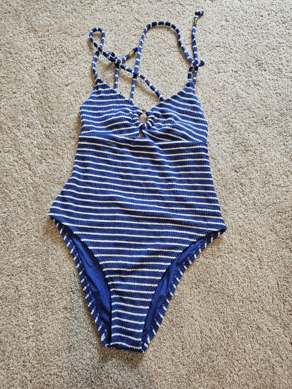 Lucky Brand Blue and White Striped One-Piece Swimsuit